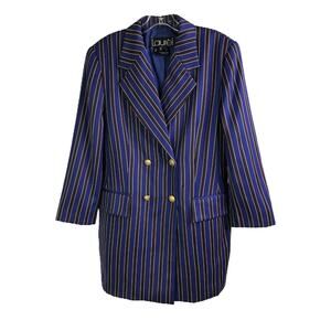 Vintage Laurel by Escada Blue‎ Striped Blazer W 40 Double Breasted Gold Button